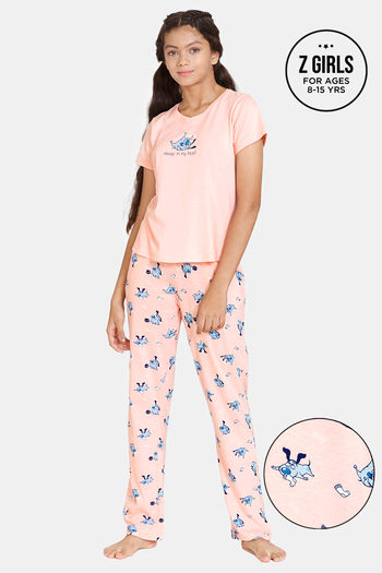 Buy Zivame Girls Chasing Tails Knit Cotton Pyjama Set - Seashell Pink
